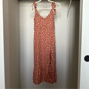 Abercrombie & Fitch Rust Floral Midi Dress with Tie Straps
